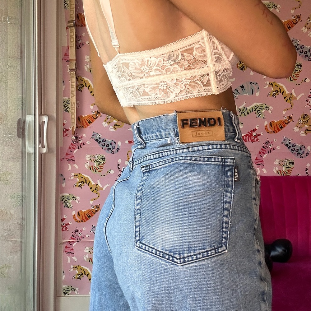 VINTAGE AUTHENTIC FENDI WIDE LEG EMBELLISHED JEANS